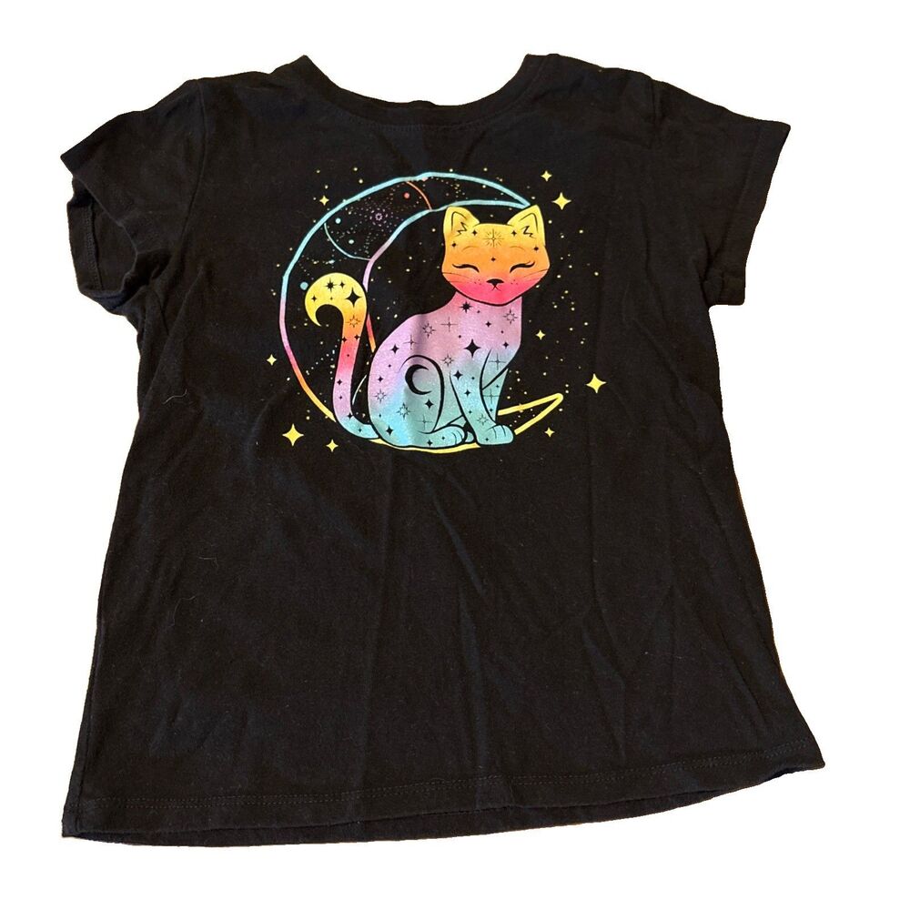 Girls Children’s Place Cat Moon Stars Glitter Graphic T-Shirt Short Sleeve Sz S